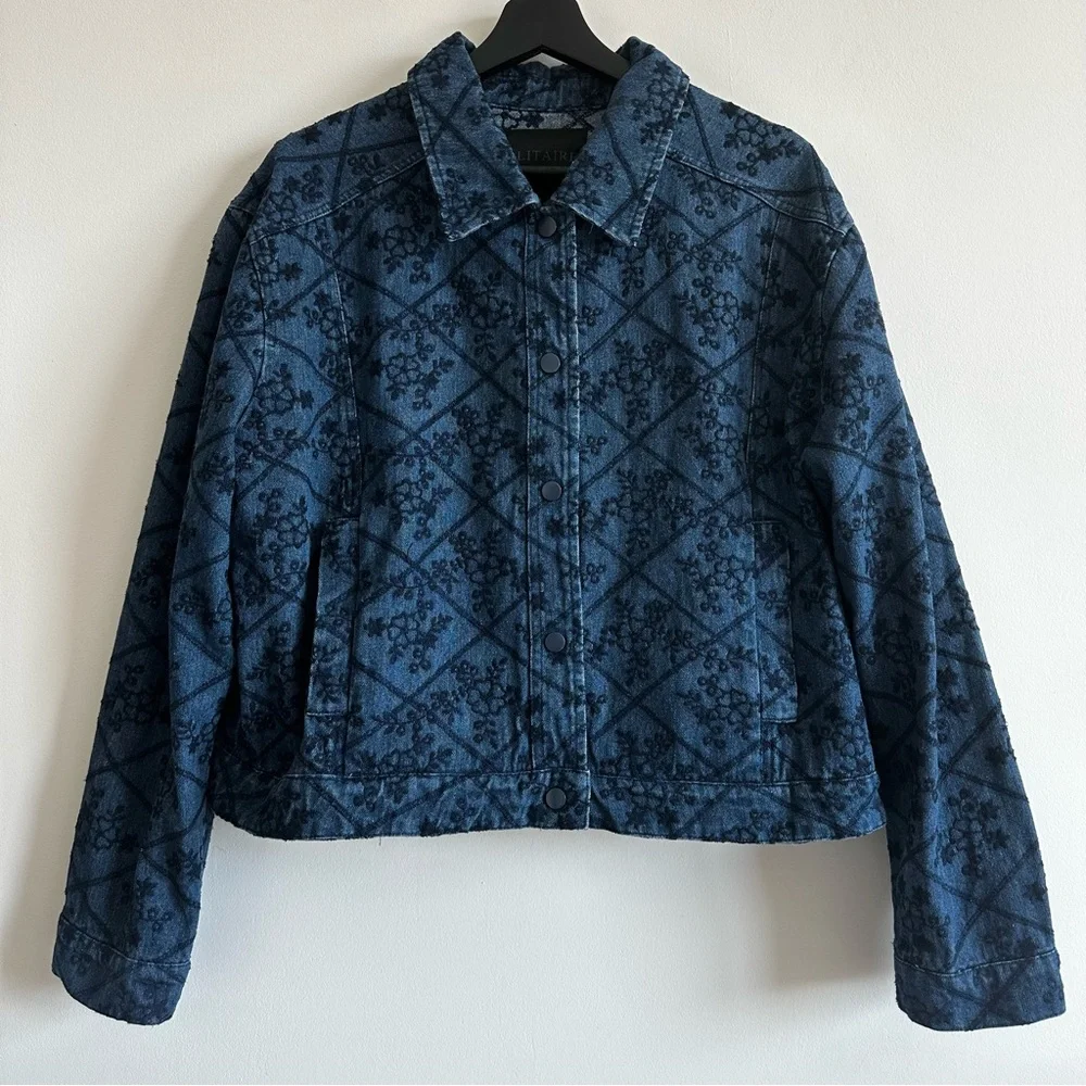SOLITAIRE Flower Embroidered Denim Jacket - Picture 1 of 9